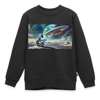 extraterrestre gris sur la surface de la lune - pilotant un OVNI. - Sweat Premium enfant bio - noir - Devant - AI Model Kid Female (0cm)