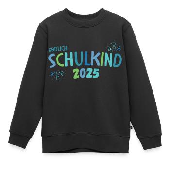 Endlich Schulkind 2025 Grün Blau für Jungen Uni - Kinder Premium Organic Sweatshirt - Schwarz - Vorne - AI Model Kid Female (0cm)