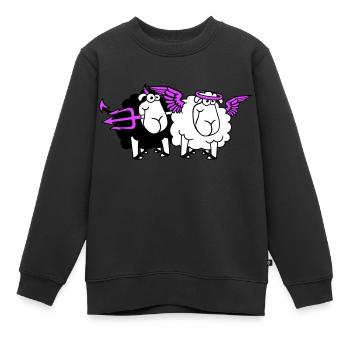 2 Mouton Ange Diable Satan Enfer Mal Paradis Bien - Sweat Premium enfant bio - noir - Devant - AI Model Kid Female (0cm)