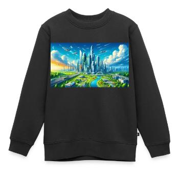 Ville futuriste - Sweat Premium enfant bio - noir - Devant - AI Model Kid Female (0cm)