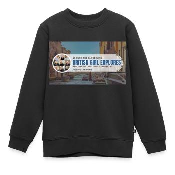Rund um den Globus mit British Girl Explores - Kinder Premium Organic Sweatshirt - Schwarz - Vorne - AI Model Kid Female (0cm)