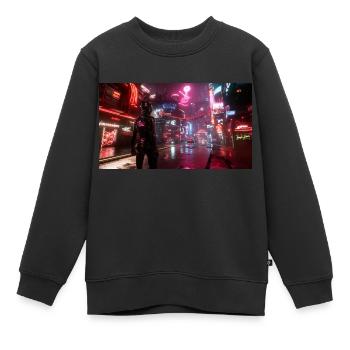 Cyberpunk Stadt3 - Kinder Premium Organic Sweatshirt - Schwarz - Vorne - AI Model Kid Female (0cm)