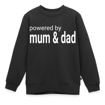 powered by mum and dad - Kids Premium Organic Sweatshirt - black - Front - AI Model Kid Female (0cm)