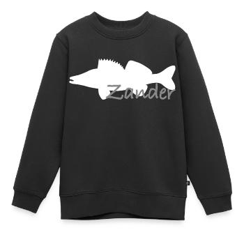 Pike-perch in white with grey lettering - Kids Premium Organic Sweatshirt - black - Front - AI Model Kid Female (0cm)