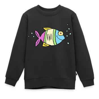 Poisson Cichlide Eau Mer Graffiti Dessin - Sweat Premium enfant bio - noir - Devant - AI Model Kid Female (0cm)