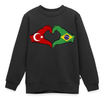 Türkei Brasilien Flagge Hände Herzform - Kinder Premium Organic Sweatshirt - Schwarz - Vorne - AI Model Kid Female (0cm)