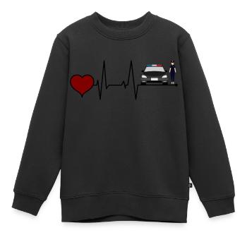 Police de police battement de cœur - Sweat Premium enfant bio - noir - Devant - AI Model Kid Female (0cm)
