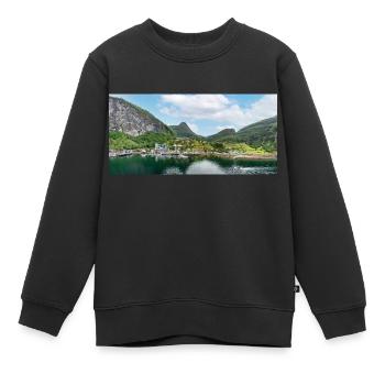 Vue panoramique de Geiranger depuis le port - Sweat Premium enfant bio - noir - Devant - AI Model Kid Female (0cm)