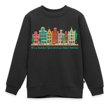 view of amsterdam, typical dutch houses, holland - Kids Premium Organic Sweatshirt - black - Front - AI Model Kid Female (0cm)