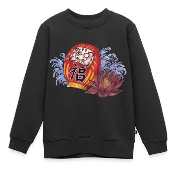 Daruma Glücksbringer aus Japan für Glück Reichtum - Kinder Premium Organic Sweatshirt - Schwarz - Vorne - AI Model Kid Female (0cm)