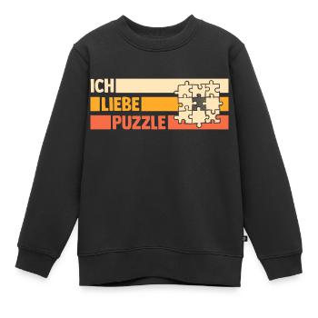 Puzzlefan Puzzler Puzzleteile Puzzle - Kinder Premium Organic Sweatshirt - Schwarz - Vorne - AI Model Kid Female (0cm)
