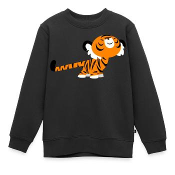 Erstreckender Tiger von Cheerful Madness!! - Kinder Premium Organic Sweatshirt - Schwarz - Vorne - AI Model Kid Female (0cm)