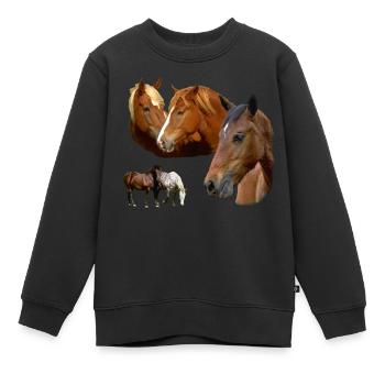 Chevaux Étalon sauvage et jument Tête de cheval et poneys - Sweat Premium enfant bio - noir - Devant - AI Model Kid Female (0cm)