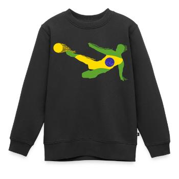 Joueur de football en flammes, drapeau Brésil - Sweat Premium enfant bio - noir - Devant - AI Model Kid Female (0cm)