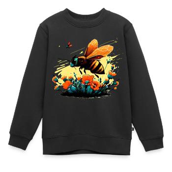 Cooles Bienen Motiv mit Ringelblumen Cartoon Comic - Kinder Premium Organic Sweatshirt - Schwarz - Vorne - AI Model Kid Female (0cm)