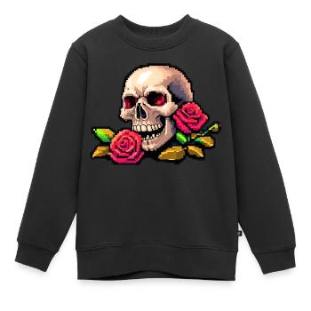 8Bit Skull - Red eyes - Kids Premium Organic Sweatshirt - black - Front - AI Model Kid Female (0cm)