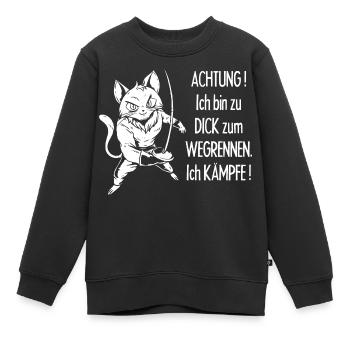 Dicke Katze, zu dick zum Wegrennen - Kinder Premium Organic Sweatshirt - Schwarz - Vorne - AI Model Kid Female (0cm)