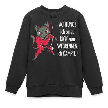 Dicke Katze, zu dick zum Wegrennen - Kinder Premium Organic Sweatshirt - Schwarz - Vorne - AI Model Kid Female (0cm)