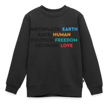 Geburtsort: Erde - Kinder Premium Organic Sweatshirt - Schwarz - Vorne - AI Model Kid Female (0cm)