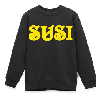 Texte vintage Susi Jaune Texte - Sweat Premium enfant bio - noir - Devant - AI Model Kid Female (0cm)
