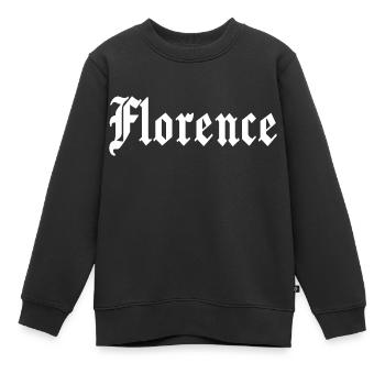 Florence, gothic, font - Kids Premium Organic Sweatshirt - black - Front - AI Model Kid Female (0cm)