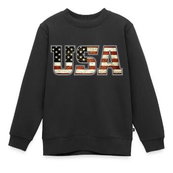 USA - Kinder Premium Organic Sweatshirt - Schwarz - Vorne - AI Model Kid Female (0cm)