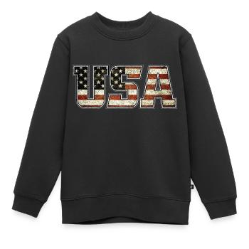 USA Typo Flag (oldstyle) - Kinder Premium Organic Sweatshirt - Schwarz - Vorne - AI Model Kid Female (0cm)
