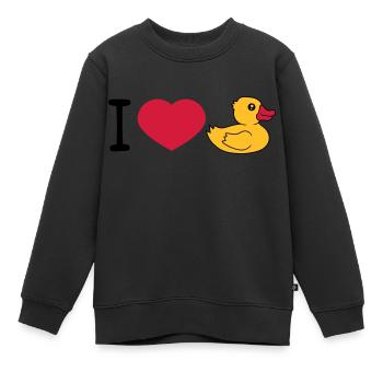 liebe i love herz quietscheente gummiente badeente - Kinder Premium Organic Sweatshirt - Schwarz - Vorne - AI Model Kid Female (0cm)
