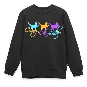 Chat fou Dame Texte Folle Femme Chats Amour - Sweat Premium enfant bio - noir - Devant - AI Model Kid Female (0cm)