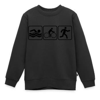 sport buttons piktogramm cool logo swim bike run t - Kinder Premium Organic Sweatshirt - Schwarz - Vorne - AI Model Kid Female (0cm)