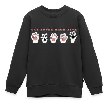 Katzenliebhaber High Five - Kinder Premium Organic Sweatshirt - Schwarz - Vorne - AI Model Kid Female (0cm)