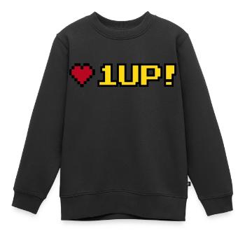 8-Bit 1UP - Sweat Premium enfant bio - noir - Devant - AI Model Kid Female (0cm)