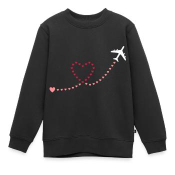 ★ Couleurs de conception modifiables ★ Avion, coeurs - Sweat Premium enfant bio - noir - Devant - AI Model Kid Female (0cm)