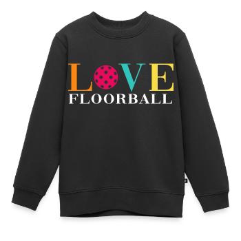 Floorball Unihockey FLOORBALL-LOVE Floorballer - Kinder Premium Organic Sweatshirt - Schwarz - Vorne - AI Model Kid Female (0cm)
