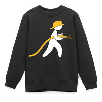 Un pompier avec un tuyau d'eau - Sweat Premium enfant bio - noir - Devant - AI Model Kid Female (0cm)