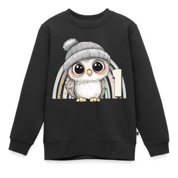 1er anniversaire hibou arc-en-ciel mignon mignon - Sweat Premium enfant bio - noir - Devant - AI Model Kid Female (0cm)