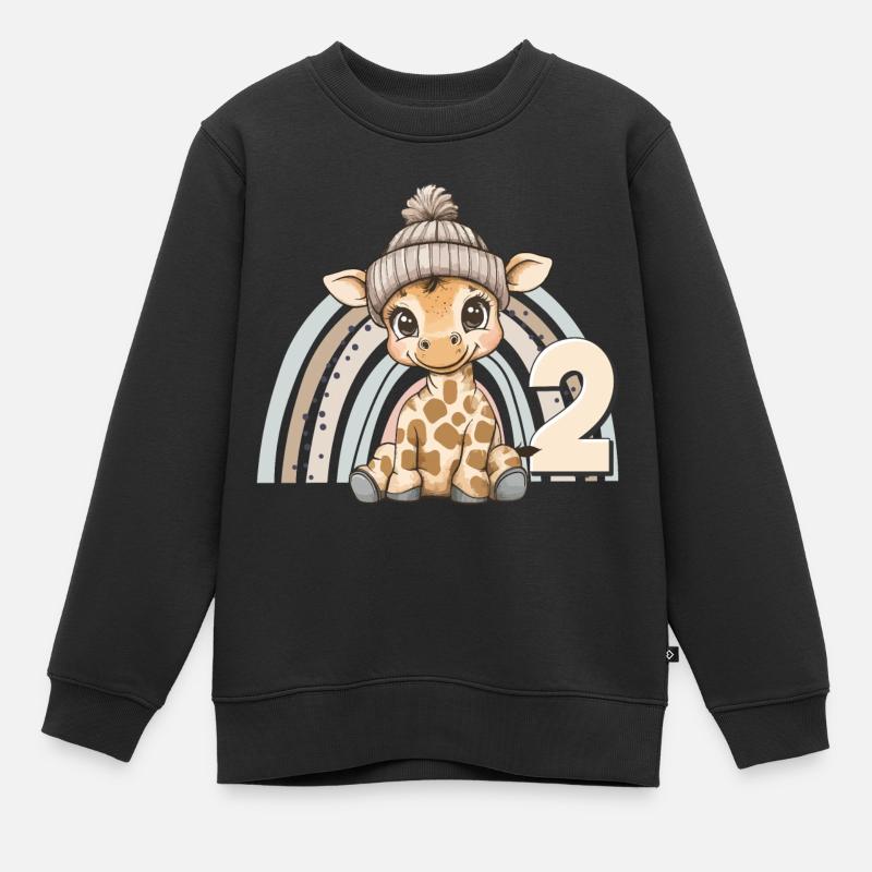 2. Geburtstag Giraffe Regenbogen Süß Niedlich - Kinder Premium Organic Sweatshirt - Schwarz