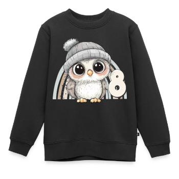 8th Birthday Owl Rainbow Cute Cute - Kids Premium Organic Sweatshirt - black - Front - AI Model Kid Female (0cm)