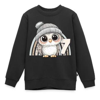 7th Birthday Owl Rainbow Cute Cute - Kids Premium Organic Sweatshirt - black - Front - AI Model Kid Female (0cm)