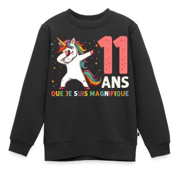 Licorne Dab Cadeau 11 Ème Anniversaire 11 Ans - Sweat Premium enfant bio - noir - Devant - AI Model Kid Female (0cm)