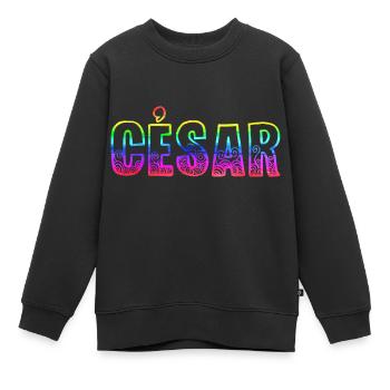 César RS Arc-en-ciel - Sweat Premium enfant bio - noir - Devant - AI Model Kid Female (0cm)