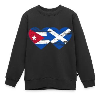 Kuba Schottland Flagge Herz used - Kinder Premium Organic Sweatshirt - Schwarz - Vorne - AI Model Kid Female (0cm)