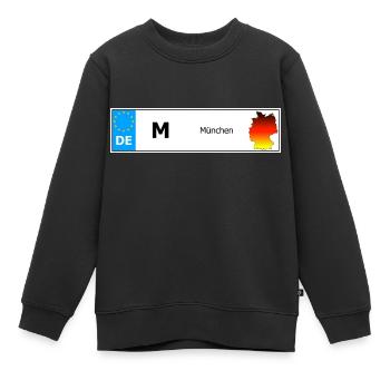 München Autokennzeichen Fahrzeugnummer Auto - Kinder Premium Organic Sweatshirt - Schwarz - Vorne - AI Model Kid Female (0cm)