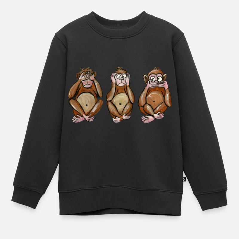 les 3 singes singe aveugle le sourd et le muet - Sweat Premium enfant bio - noir