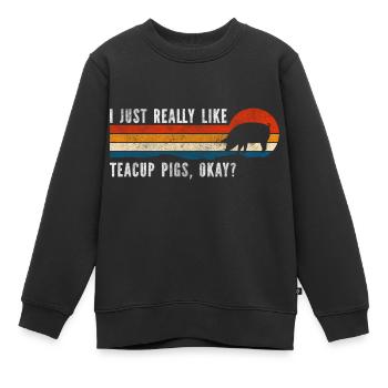 Teacup Curly Tail Pig - Kids Premium Organic Sweatshirt - black - Front - AI Model Kid Female (0cm)