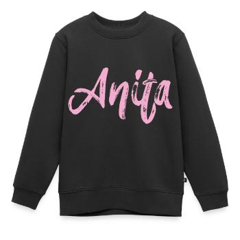 anita,name,cursive,pink,font - Kids Premium Organic Sweatshirt - black - Front - AI Model Kid Female (0cm)