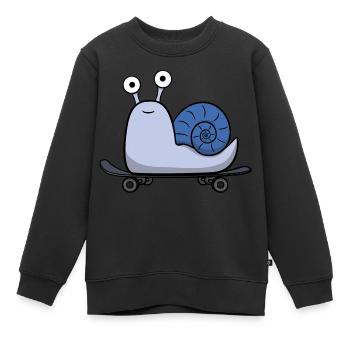 Escargot mignon avec maison sur planche à roulettes - Sweat Premium enfant bio - noir - Devant - AI Model Kid Female (0cm)