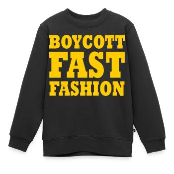 Boycott fast fashion - Sweat Premium enfant bio - noir - Devant - AI Model Kid Female (0cm)