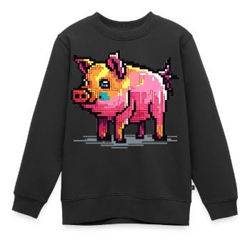 Schwein in 8 Bit und mit Pixeln - Kinder Premium Organic Sweatshirt - Schwarz - Vorne - AI Model Kid Female (0cm)