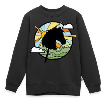 cheval de loisir- cheval de loisir - cheval sur un bâton - Sweat Premium enfant bio - noir - Devant - AI Model Kid Female (0cm)
